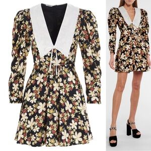 Miu Miu Floral Printed Satin Sable Gathered Dress Size 40